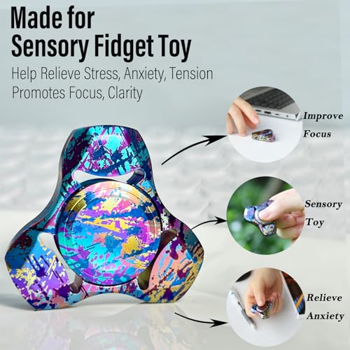 Image of FREELOVE Premium Metal Fidget Spinner for Adults, Stainless Steel Heavy Silent Spinner with Precision Bearing, Small Office Desk Toy & EDC for Stress Relief Focus ADHD, Titanium Alloy Splashed Ink