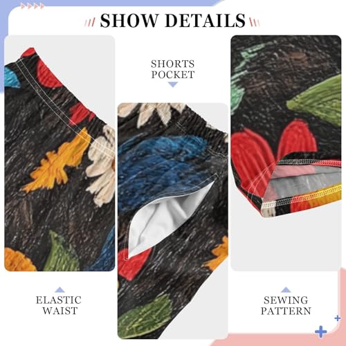 Boys' Pants Red Ladybugs Colorful Flowers Long Bottoms Jogger Pants Elastic Waist Trousers with Pockets S-XL4