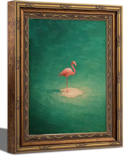 Vintage Gold Framed Pink Flamingo Canvas Wall Art 12x16 Inch
