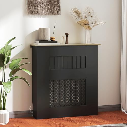 HOMCOM Cubre Radiadores, Cubreradiador de MDF, 78x19x81 cm, Cubierta para Radiador, Diseño Moderno de Listones y Nido de Abeja, para Salón, Dormitorio, Negro