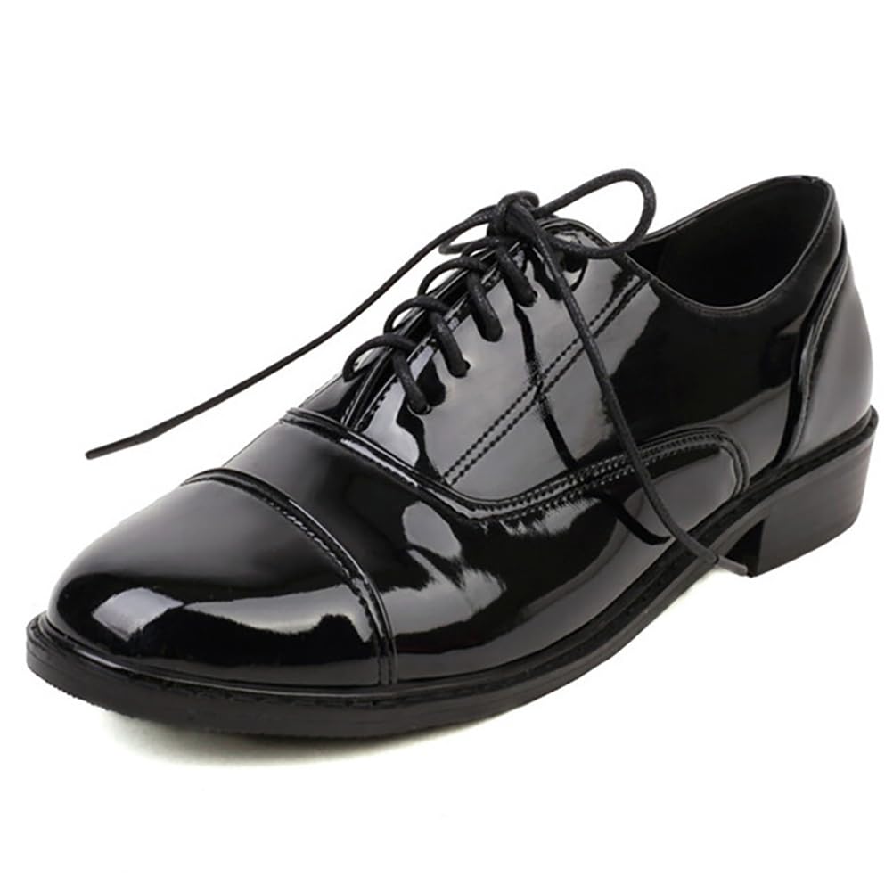 Brogues para Mujer Zapatos De Oficina Wingtip Oxford Cuero Charol con Cordones Tacón Bajo Pumps Flats Vintage Brogues para Trabajo Y Uso Diario