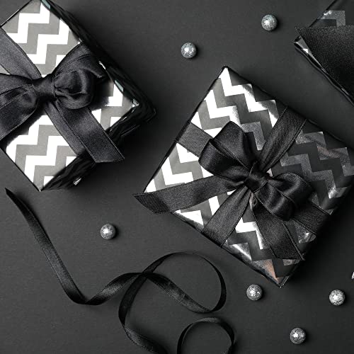 Image of Solid Color Double Faced Black Satin Ribbon 3 /8 inch X 50 Yards, Ribbons Perfect for Crafts, Wedding Decor, Bow Making, Sewing, Gift Package Wrapping and More