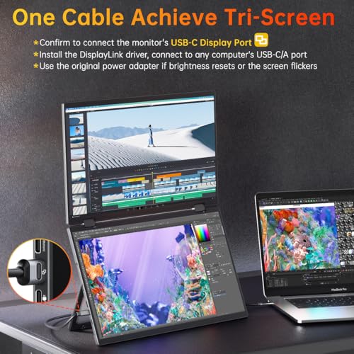 Image of VisionOwl Portable Monitor Dual 15.6 Inch 1080P FHD 107% sRGB Foldable Second Screen, USB-C HDMI HDR Stacked Travel Monitor for Laptop MacBook PC PS5 Xbox, VESA Mountable, Built-in Kickstand