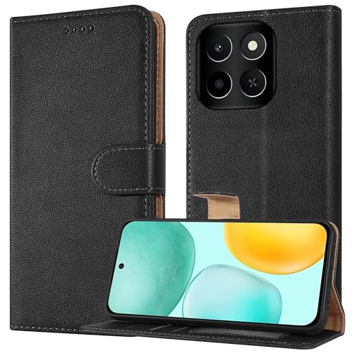 PIXFAB Case for Honor X6C Leather Wallet Phone Case Magnetic Book Flip Folio Cover [RFID Protection & Card Slots] and [Kickstand] Case Cover for Honor X6C - Black