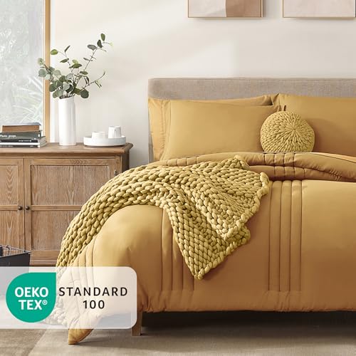Image of Monbix Full Size Comforter Sets - 7 Pieces Desert Yellow Bed in a Bag Full Size Bedding Sets with Comforters, All Seasons Comforter with Sheets, Pillowcases & Shams