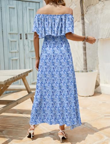 Image of Bluetime Womens Maxi Dress Off Shoulder Floral Print Boho Beach Long Summer Dresses