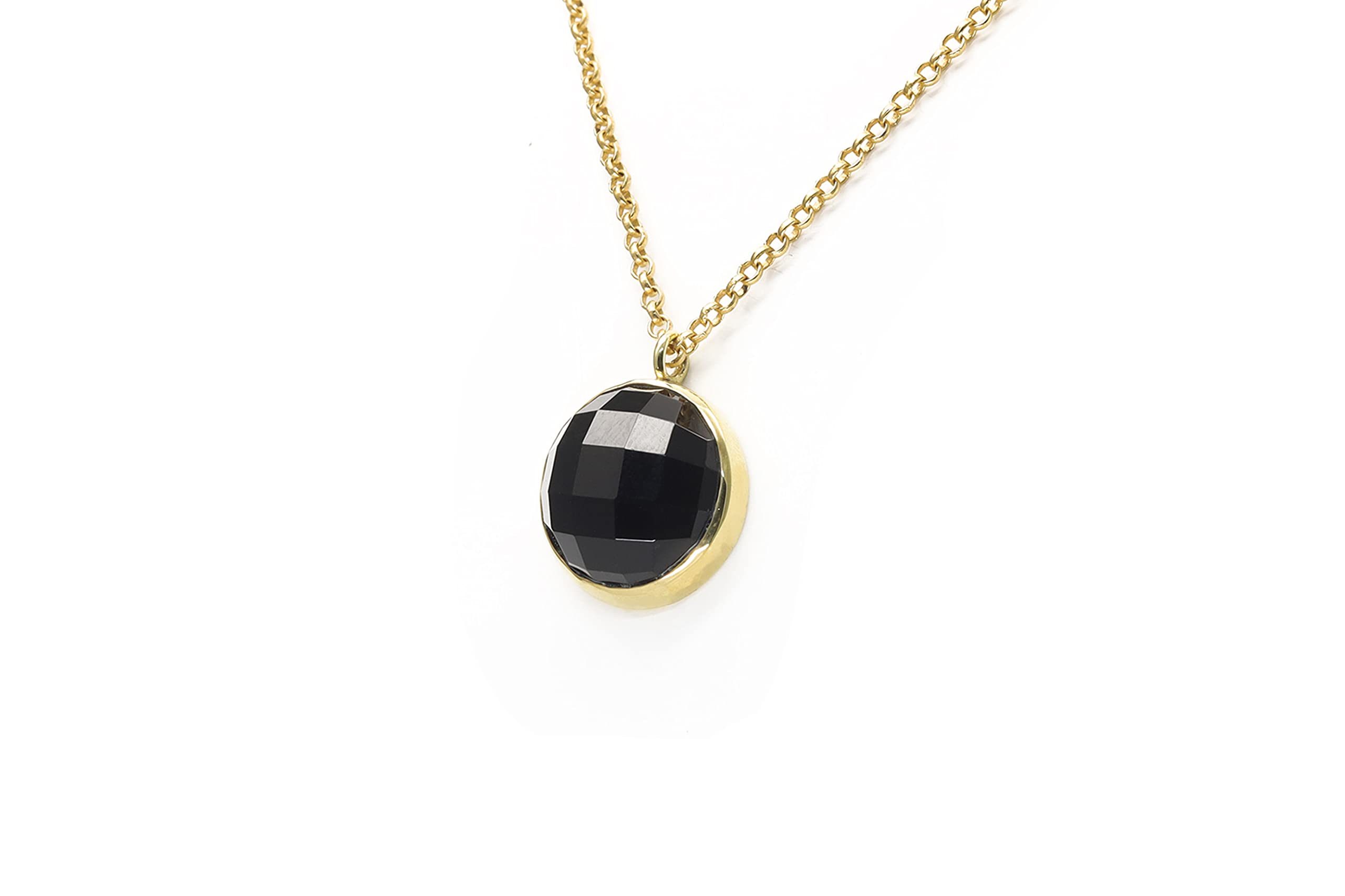 Onyx Noir Semi-Précieux Long Collier Pendentif en Or pour Femmes et Cadeaux d'Anniversaire - Collier de Déclaration