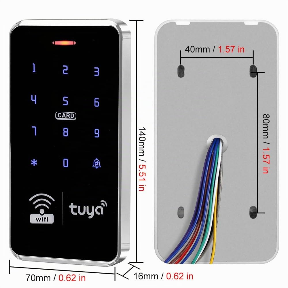 Tuya Contrôleur d'accès WiFi intelligent double bande avec clavier RFID étanche IP68, prend en charge 1000 utilisateurs, 10 125 kHz + 10 porte-clés 13,56 MHz