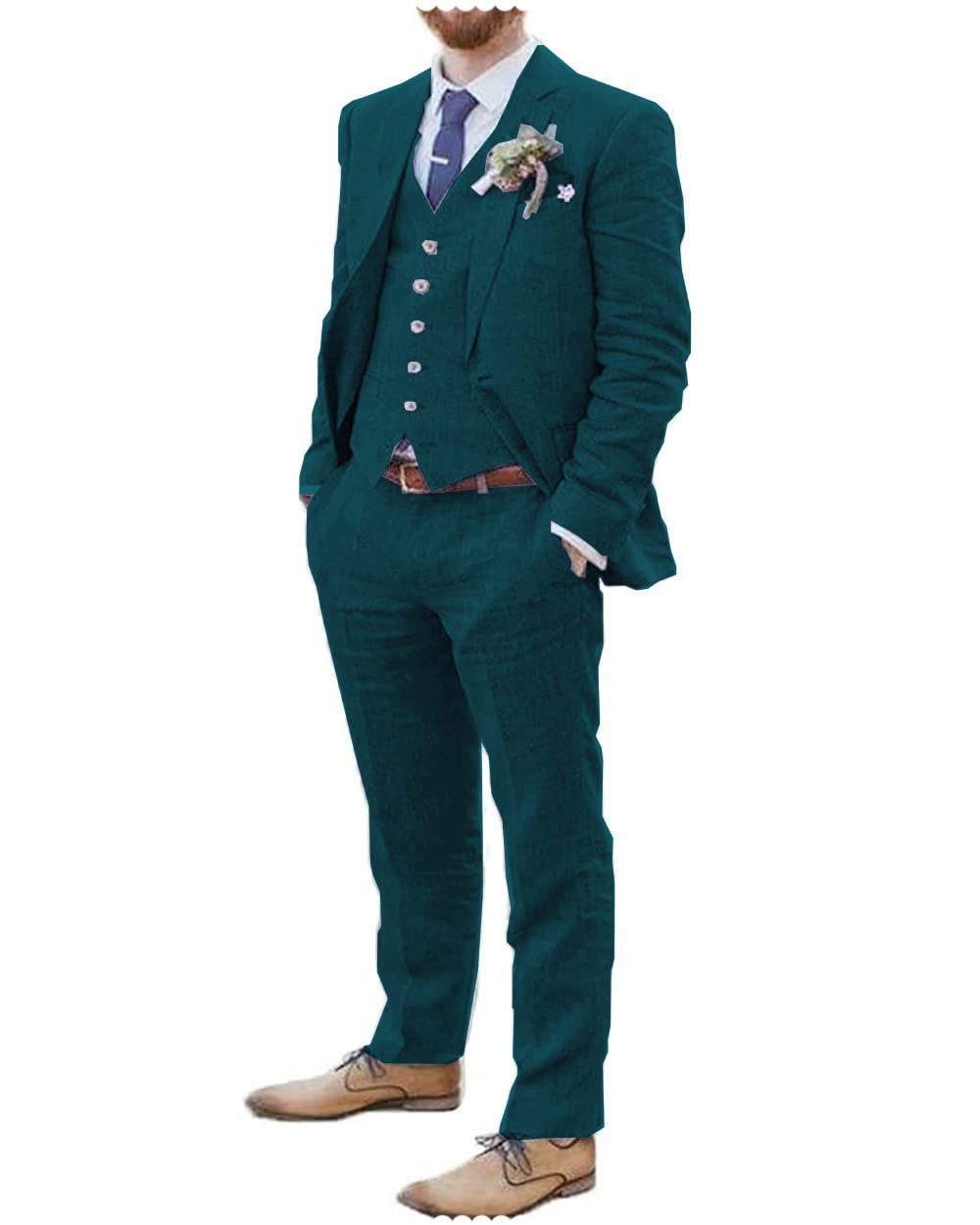 Completo da uomo in lino, 3 pezzi, morbido, da spiaggia, smoking, blazer, set per testimoni dello sposo