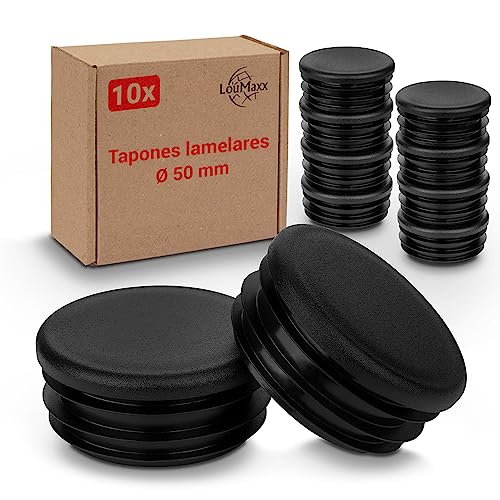 LouMaxx Tapones de láminas redondos de 50 mm – Cubierta de tubo redonda negra tapón para tubo de 50 mm – tapones redondos de plástico resistente – Tapas para postes también para una protección