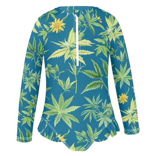 ALAZA Toddler Swimsuit Girl Bathing Suit Swimwear Rash Guard Herbs Blue Long Sleeve 3T2