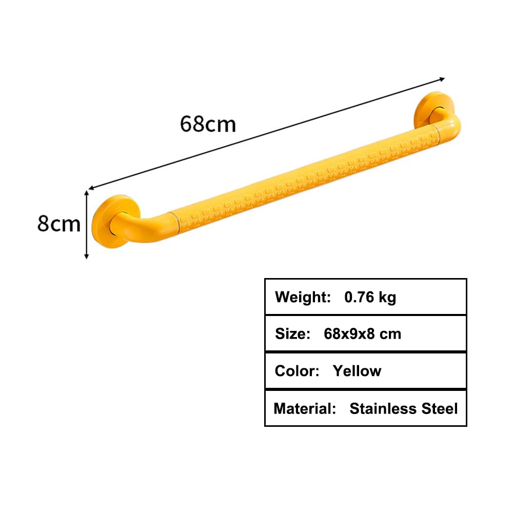 Asidero antideslizante de baño de acero inoxidable Barra de seguridad para ducha apta para personas mayores niños discapacitados y embarazadas Agarradera para bañera inodoro (Amarillo, 78 cm)