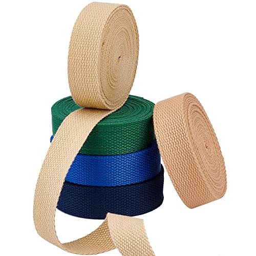 PH PandaHall 25 Yards Heavy Cotton Webbing 1" Herringbone Webbing Tape Roll 5 Colors Natural Cotton Twill Tape Sewing Twill Ribbon for Apron DIY Crafts Sewing Dressmaking Bags Making