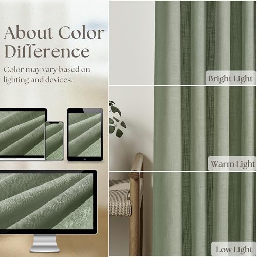 Image of 120 Inch Curtains High Ceiling Tall Curtains 2 Panels Set for Living Room Pinch Pleated with Hooks Rings Back Tab Bohemian Semi Sheer Drapes Cottage Long Large Window Drapes 120 Length Sage Green