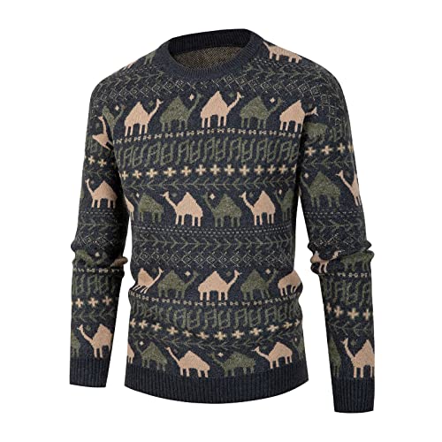OCCOKO Camisa de Cuello Redondo Casual de otoño e Invierno para Hombre Chaqueta de suéter de Abrigo de Lana de Punto Ropa Hombre (Grey, XL)