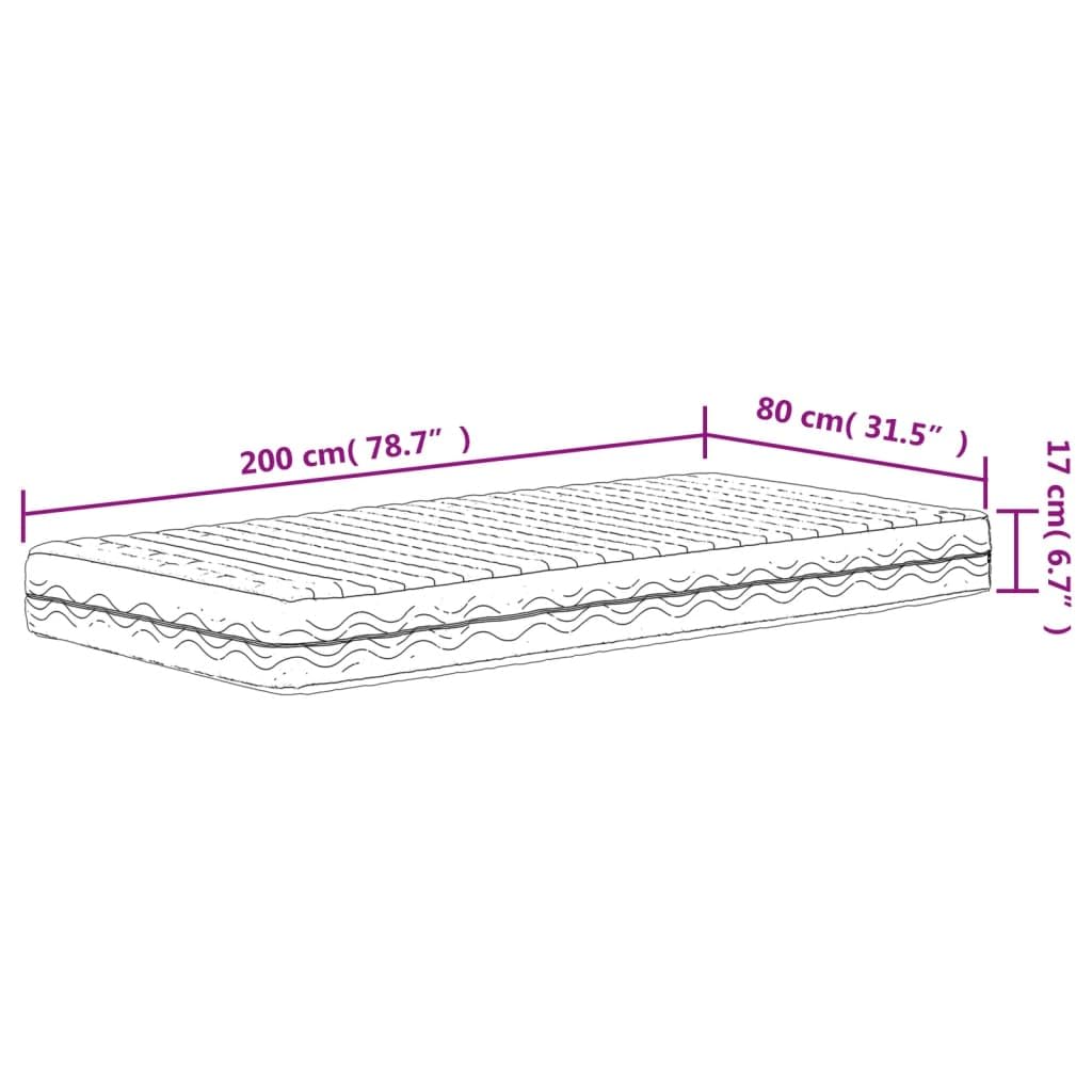 Materac piankowy 80x200 cm Biały Twardość 2 i 3 Pokrowiec na zamek