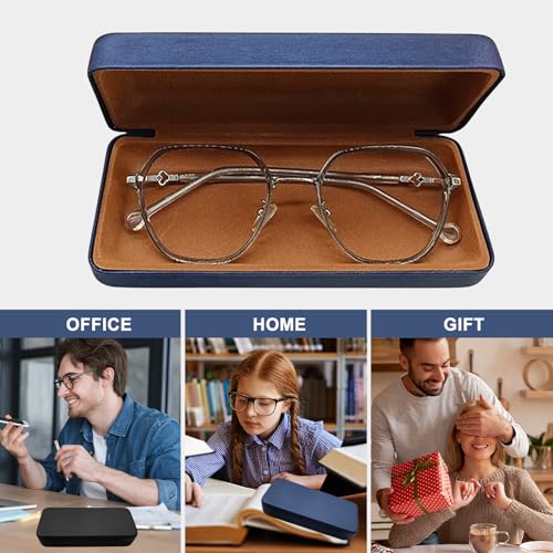 Image of 2 Pcs Hard Shell Eyeglasses Case,Protective Case for Glasses,Glasses Case Hard Shell,PU Leather Glasses Case,Unisex Hard Glasses Case (blue)