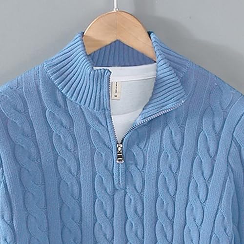 Maiyifu-GJ Men's Quarter Zip Sweater Cable Knit Sweater Mock Neck Polo Sweater Casual Pullover Sweater2