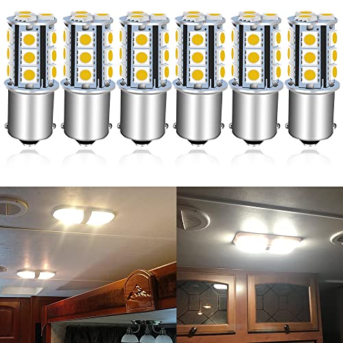 UNXMRFF 1156 LED Bulb Warm White Super Bright 1003 1073 7506 1141 BA15S LED Bulb 5050 18SMD Replacement for 12V RV Interior Ceiling Dome Light/Travel Trailer/Boat Indoor/Camper Light Bulbs (Pack of 6)