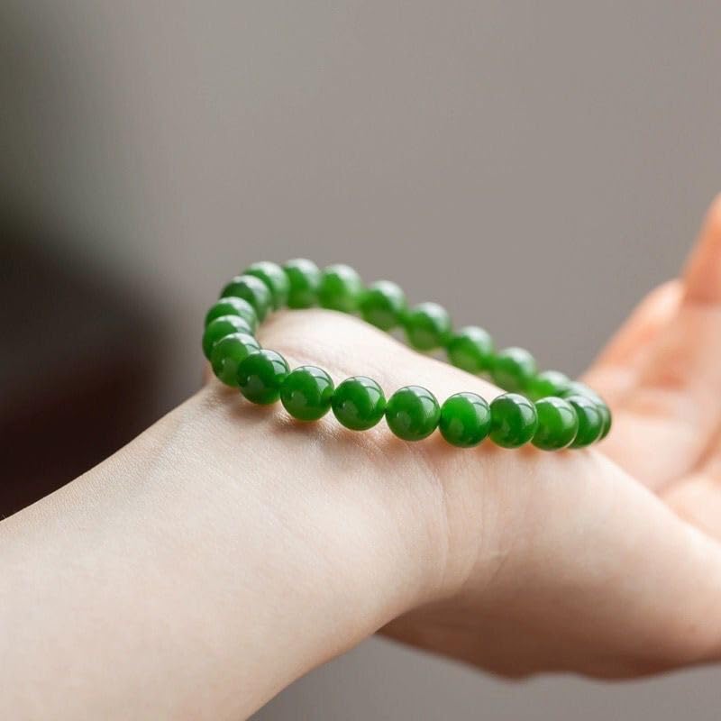 Handmade Green Jade Bracelet for Women,Stress Relief Healing Crystal Bracelet,Natural Jade Bead Bracelet,10MM Stretch Elastic Bracelet,Crystal Jewelry Gifts for Women Men (Jade)2