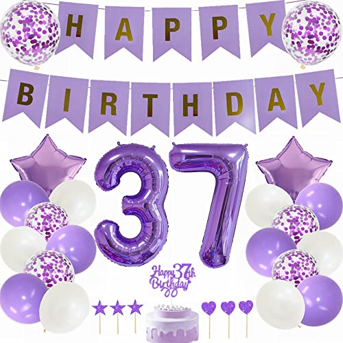 Yunchu Online 37° compleanno decorazione uomo donna viola – decorazione torta bianca festa palloncino – regalo per 37 anni