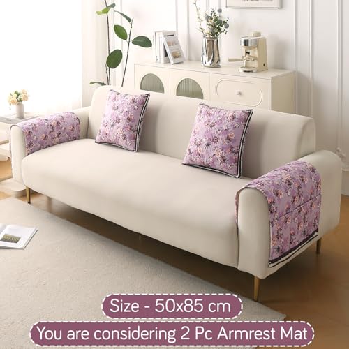 Image of HOKIPO 'Florentina Series' Premium Holland Velvet Sofa Arm Cover with Foam Filling & Anti Slip Backing | 2 Pcs | Peony Lavender (IN-876-V6*2S)
