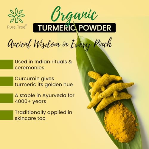Image of Pure Tree Certified Organic Haldi Powder | 5 Kg / 5000 g | Turmeric Powder | Spice Masala Powder Raw for Milk | Strong Antioxidant