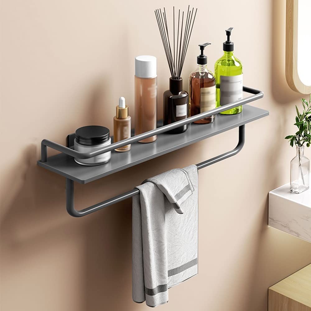 Caddy de douche d'angle en aluminium gris 30cm avec porte-serviette pour salle de bain