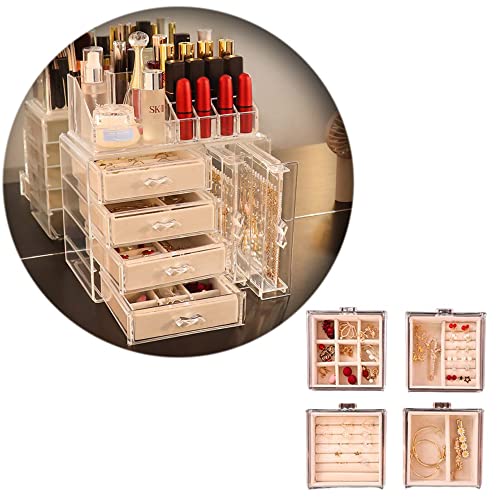 Kit organizador Expositor De Brincos Colares Joias com 4 gavetas + Porta Maquiagem de acrilico