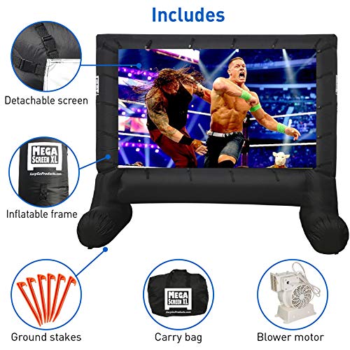 EasyGo Products 14' Inflatable Mega Movie Screen - Canvas Projection Screen for Outdoor Parties - Movie Cinema is Guaranteed to Thrill and Excite. Includes Inflation fan, Tie-Downs and Storage bag