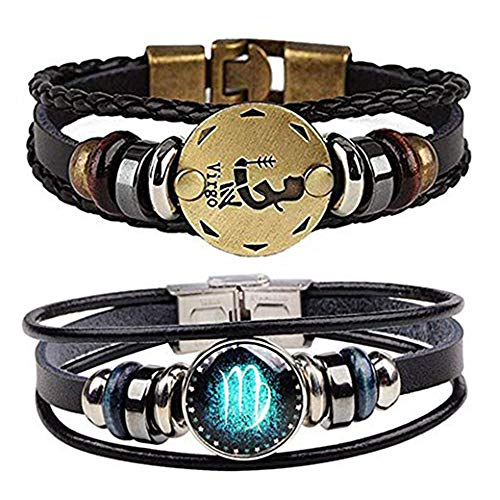 NIGHTCRUZ Constellation Braided Rope Bracelet - Punk Alloy Leather Bracelet - Hand Woven Braided Rope Punk Chain Cuff 2 PCS