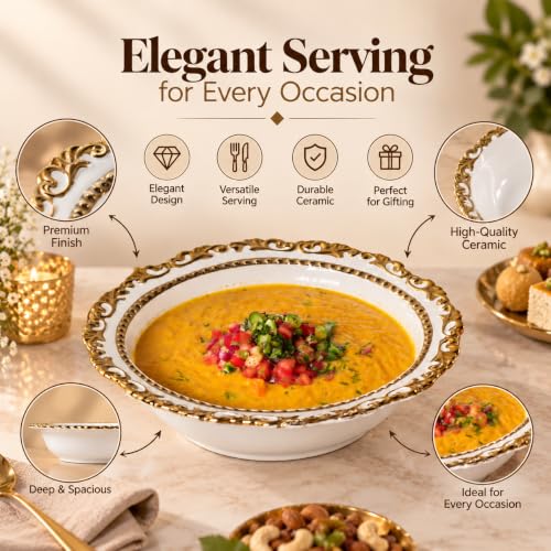 Image of MARKET 99 Ceramic Serving Platter | Sweets, Cookies & Dry Fruits Tray | White Decorative Food Serving Plate | Snacks, Dessert & Party Tableware for Home, Kitchen & Dining - 1 Pc