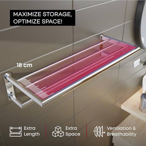Image of USF 24 Inch Bathroom Towel Rack, 304 Stainless Steel Towel Hanger for Wash Basin Area, Wall Mounted Towel Holder for Bathroom,Chrome Finish, Durable Bathroom Rack