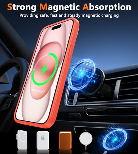 Image of FNTCASE for iPhone 15 Case: for iPhone 14 Case & iPhone 13 Case [Compatible with Magsafe] Translucent Matte Cases with [Screen Protector] Military Grade Shockproof Protective Phone Cover - Orange