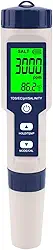 Medidor Digital De Qualidade Da Água - 5 em 1 pH, SALT, TDS, EC e TEMP - À Prova D'Água IP67 com Retroiluminação - Medidor Digital Condutivimetro Para Uso Doméstico E Profissional
