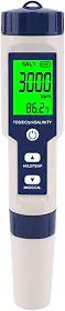 Medidor Digital De Qualidade Da Água - 5 em 1 pH, SALT, TDS, EC e TEMP - À Prova D'Água IP67 com Retroiluminação - Medidor Digital Condutivimetro Para Uso Doméstico E Profissional