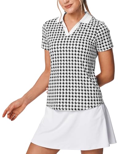 Image of BGOWATU Women's Short Sleeve Golf Tennis Polo Shirts V Neck Collared Workout Tops UV Protection Dry Fit