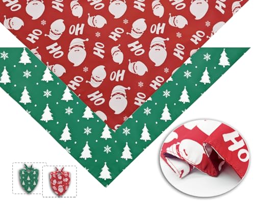 CozyHaus 2 peças de bandanas natalinas para cães, design de Papai Noel e árvore, roupa reversível pa
