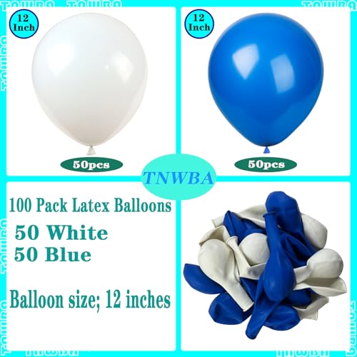 Image of TNWBA Latex Balloons 100 pcs 12 inch, White and Blue latex Balloons, birthday party decoration