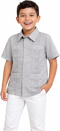 Guytalk Boys Short Sleeve Cuban Guayabera Shirt Mexican Wedding Shirt