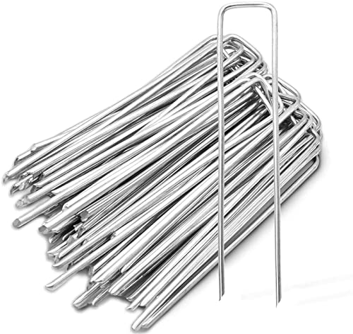 Piquets de jardin piquets de fixation en acier pour bâche toile anti mauvaises herbes Épingles en U pour sécuriser l'herbe artificielle les clôtures et les filets sur les graminées(100mm-50 lot) Cover