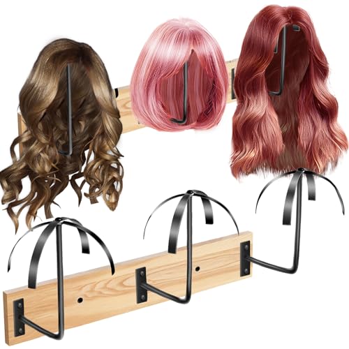 6 Pcs Hanging Wig Stand for Multiple Wigs, Wall Mounted Wig Hanger Rack, Wooden Wig Storage Organizer, Wig Holder for Multiple Wig Display, Styling, Storage,Tidy, Keep the Wig In Shape