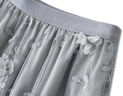 CosSky Womens Foral Tulle Skirt Elastic High Wasit Embroidery Floral Mesh Tutu A-Line Midi Skirts - Image 2