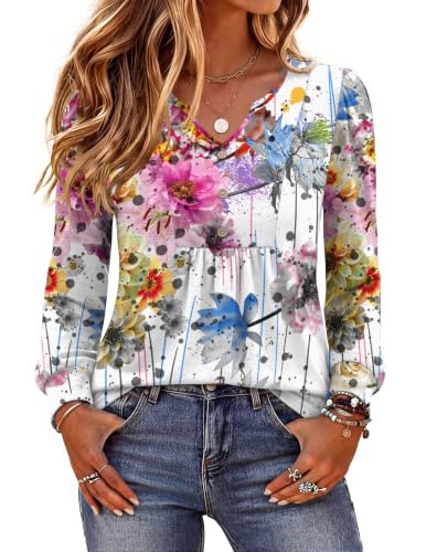 Image of Zeagoo Womens Long Sleeve Tops Fall V Neck Shirt Casual Pleated Tunic Top