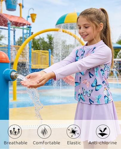 Image of Idgreatim Girls Swimsuit Rash Guard Set Long Sleeve Two Piece Bathing Suit 3-10 Years
