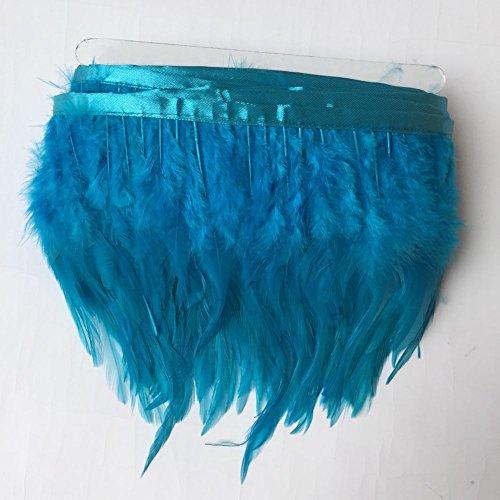 Sowder 2 Yards Natural Rooster Hackle Feather Trim Fringe 4-6" in Width Dress DIY Decoration (Turquoise) - Image 3