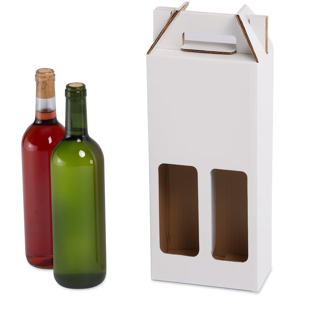 TELECAJAS | 20 Cajas 2 Botellas de Vino Estuches con Asa Cartón Blanco Automontables | Para regalos, envíos, navidad, gourmet | Pack de 20