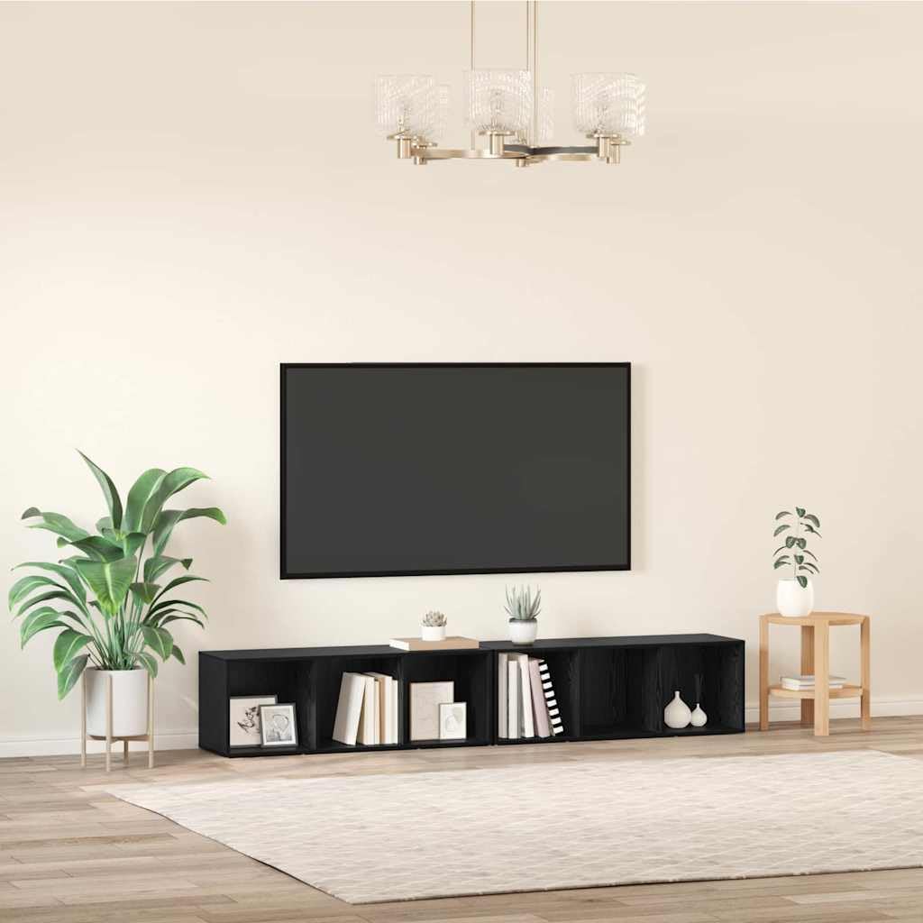 TV-Schrank-Set Schwarz Eichen-Optik, Holzwerkstoff, Modernes Media-Center für Wohnzimmer, Schlafzimmer, Stauraum, 2er-Set