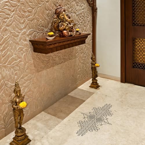 Image of WallDesign Heritage Muggulu Kolam Black Matte Traditional Rangoli Floor Sticker for Entrance Threshold, Doorstep & Pooja Room, Self Adhesive Vinyl Art, 30x9 Inch (Pack of 2)
