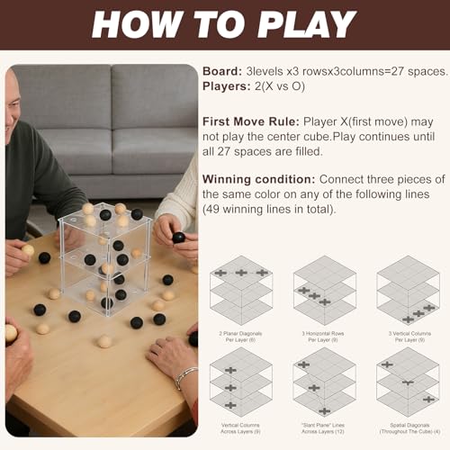 Juego de Mesa 3D Tic Tac Toe con Bolas de Madera miniatura 3
